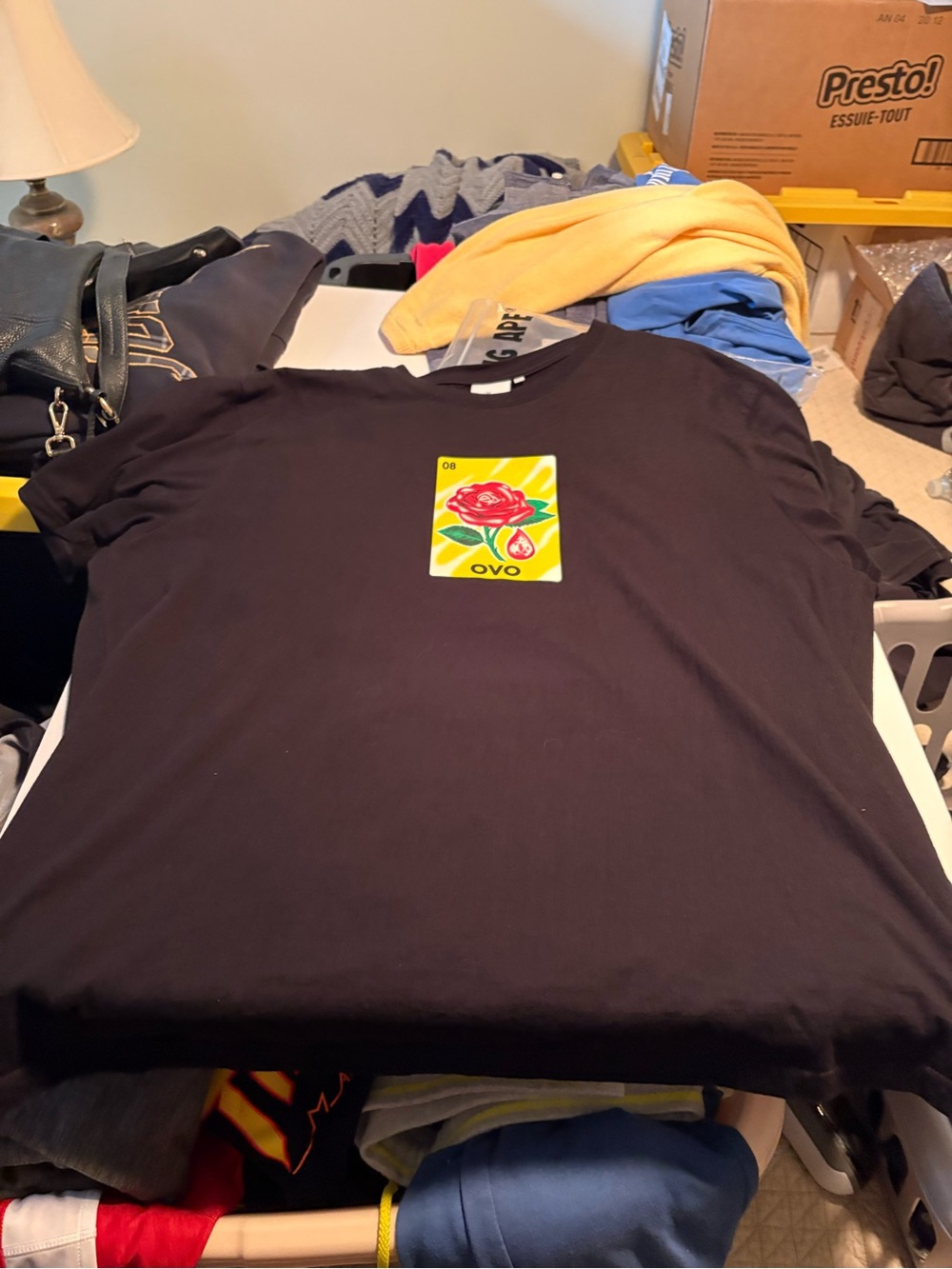 OVO Black Short Sleeve Tee with Yellow Rose Graphic